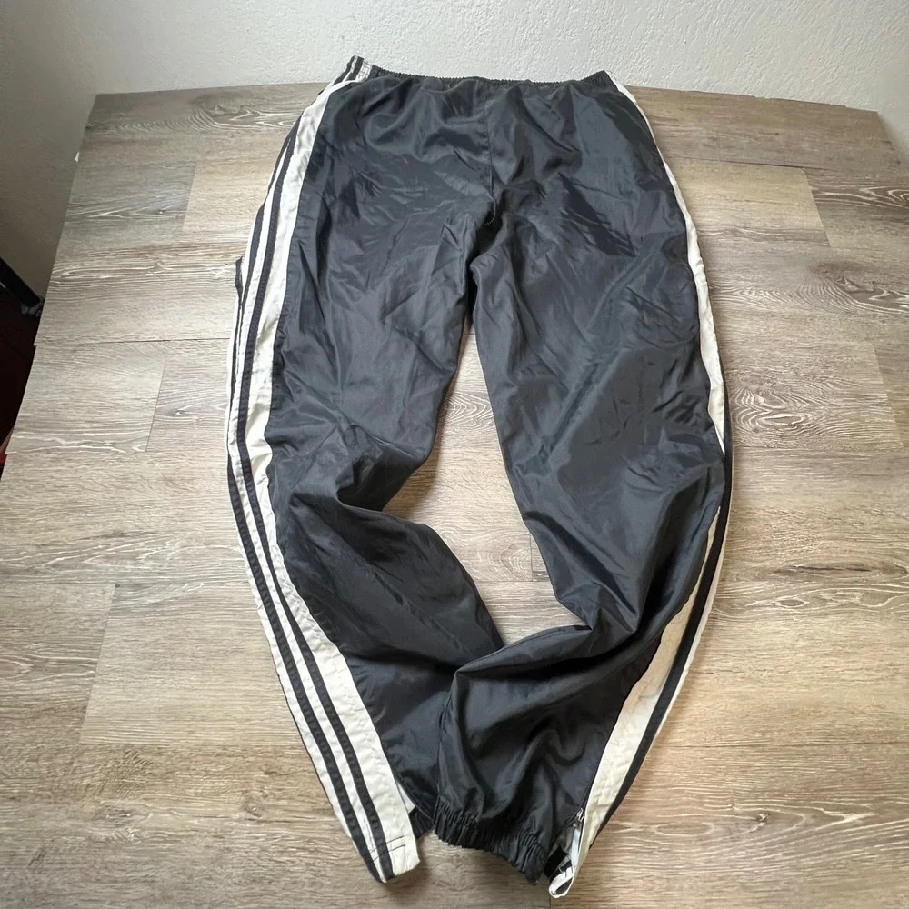 Adidas Track Pants Mens Large Black White 3 Stripe Vintage Windbreaker Joggers